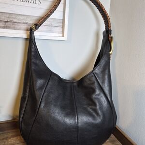 Frye Jackie Black And Brown Leather Hobo Bag